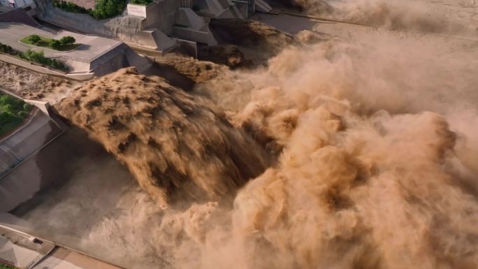 4k 大气航拍黄河小浪底排沙