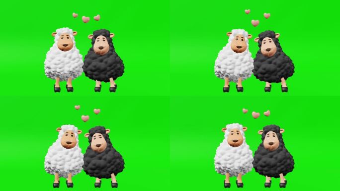 两只可爱的羊朋友有节奏地跳舞3d动画。友谊的一天。孩子们聚会邀请可爱有趣的卡通小羊问候镜头孩子们跳舞