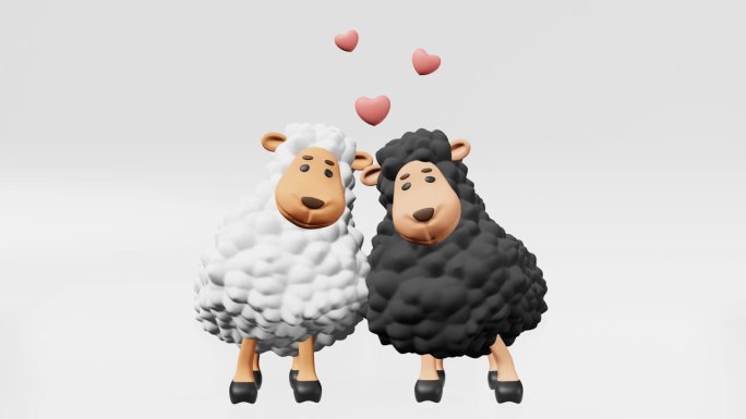 两只可爱的羊朋友有节奏地跳舞3d动画。友谊的一天。孩子们聚会邀请可爱有趣的卡通小羊问候镜头孩子们跳舞