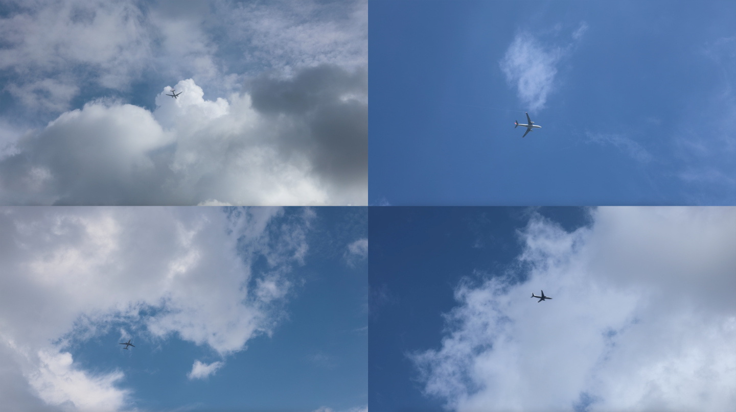 城市上空飞机穿越云层
