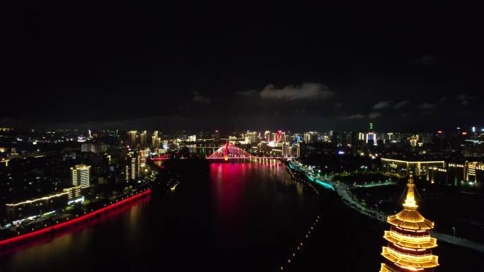 江西赣州翠浪塔夜景灯光航拍 (12)