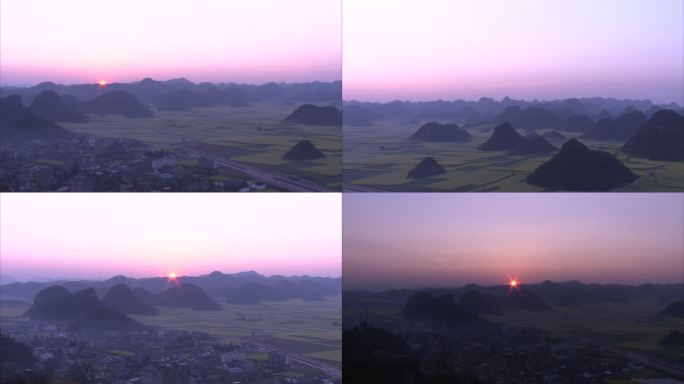 金鸡峰日出，周边村庄清晨景色
