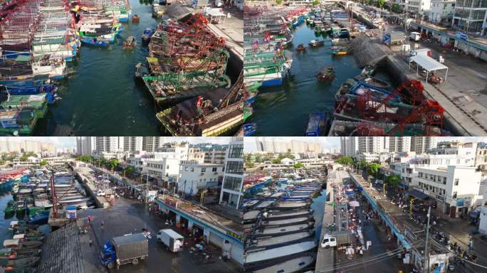 广西北海侨港码头渔船捕鱼归来街边售卖