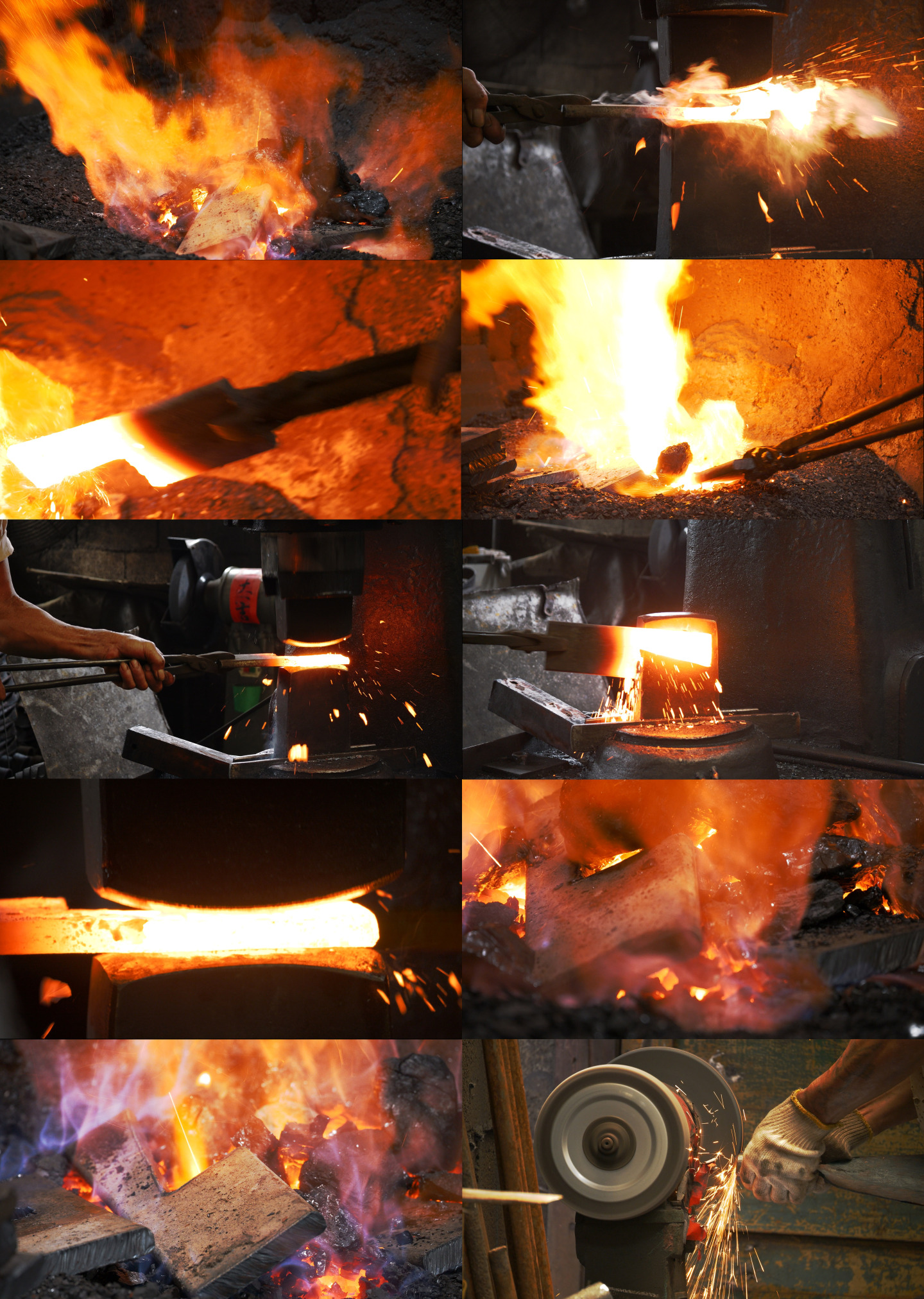 铁匠铺匠人钢铁炭火中燃烧打铁千锤百炼