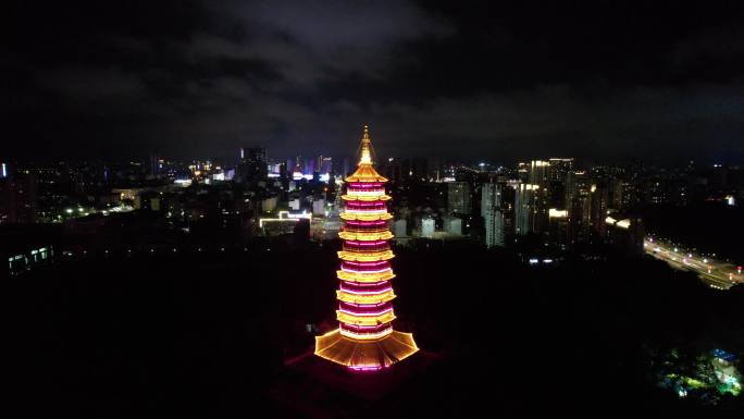 江西赣州翠浪塔夜景灯光航拍 (5)