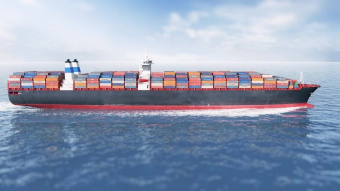 大海货轮集装箱海上行驶数字科技光线