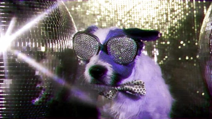 狗小狗DJ动物俱乐部迪斯科太阳镜钻石