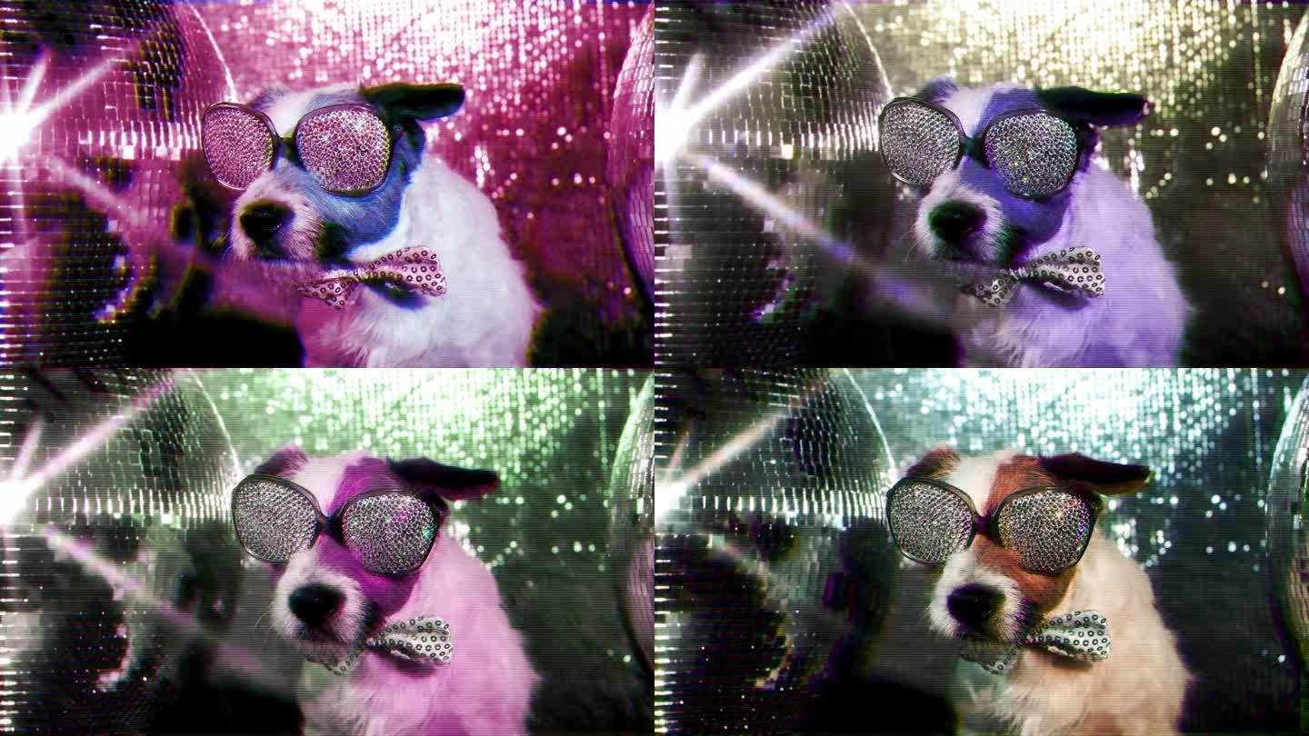 狗小狗DJ动物俱乐部迪斯科太阳镜钻石