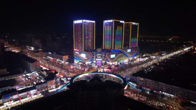 宁夏银川怀远夜市灯光秀航拍夜景4K宣传片