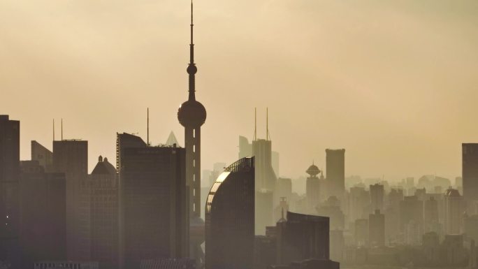 上海长焦航拍城市剪影