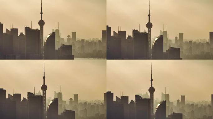 上海长焦航拍城市剪影