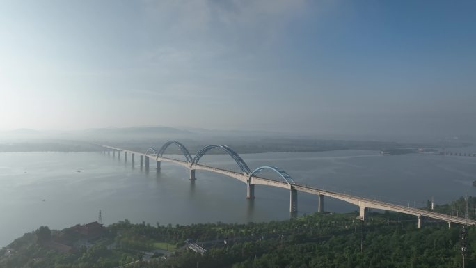 航拍郑渝高铁襄阳汉江铁路桥建筑风光