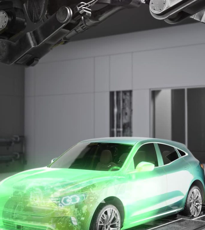 绿色电动汽车充电-电力通过充电汽车的电缆- 4K分辨率