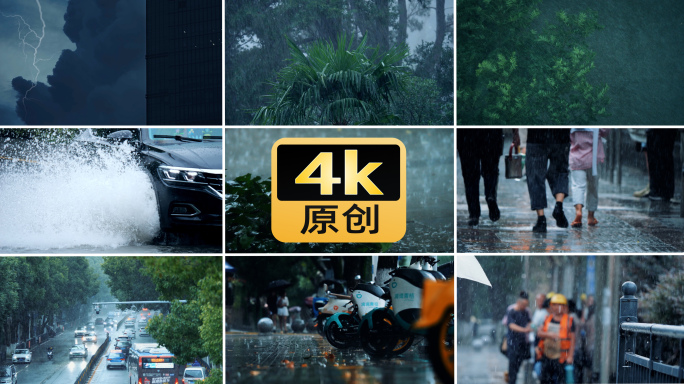 雨天暴雨大雨下雨城市森林雨水