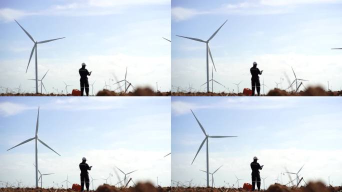 可再生能源概念。风力涡轮机。旋转风车。
