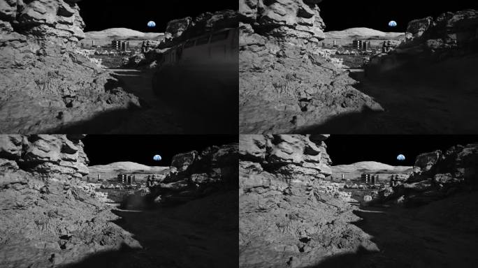 月球的太空殖民。月球车进入殖民地
