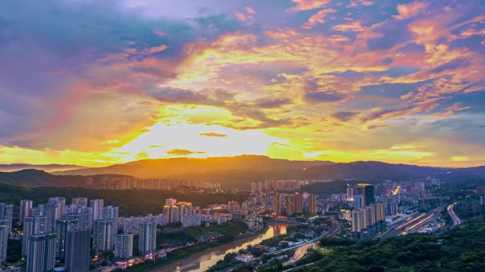 4k航拍重庆綦江城市夕阳