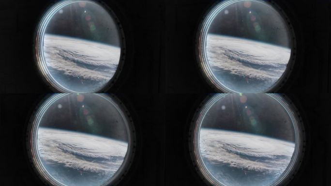宇宙飞船的舷窗向外展示了一幅外星风景