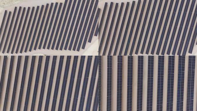 光伏电站-太阳能电池板农场鸟瞰图-绿色可再生能源领域-慢动作50 fps无人机拍摄