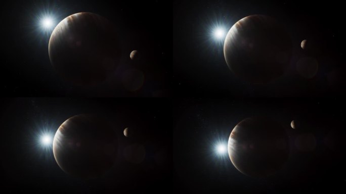 逼真的3D动画木星旋转在黑暗的外层空间