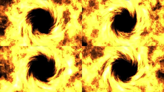 火旋风，火龙卷风旋转。神奇的能量粒子，旋转的火焰，抽象的背景。无缝循环，4K