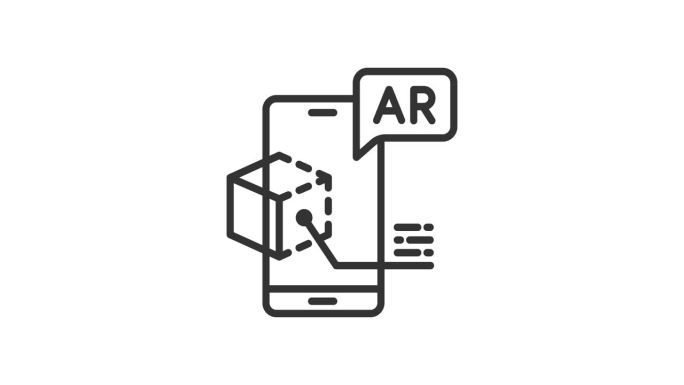 增强现实智能手机动画轮廓图标。AR和VR线图标运动设计的网页设计，移动应用程序，ui设计。未来科技概