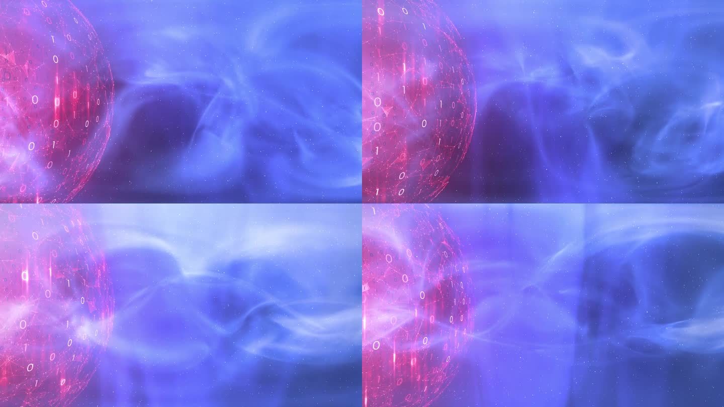 抽象红色辉光二进制代码球体动画与美丽的光条纹背景。