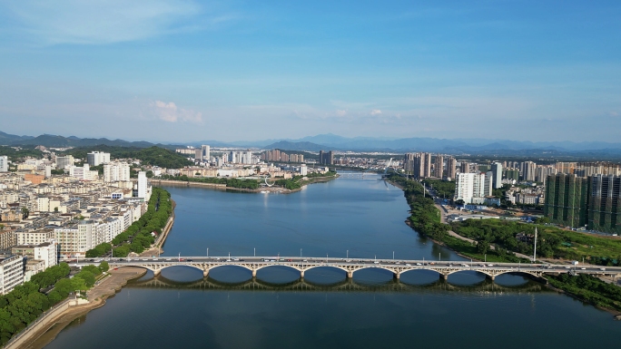 航拍上饶胜利大桥上饶三江公园上饶风光