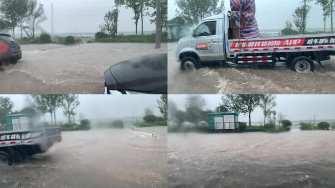 暴雨行驶挡风玻璃雨水下雨天行驶的汽车大雨