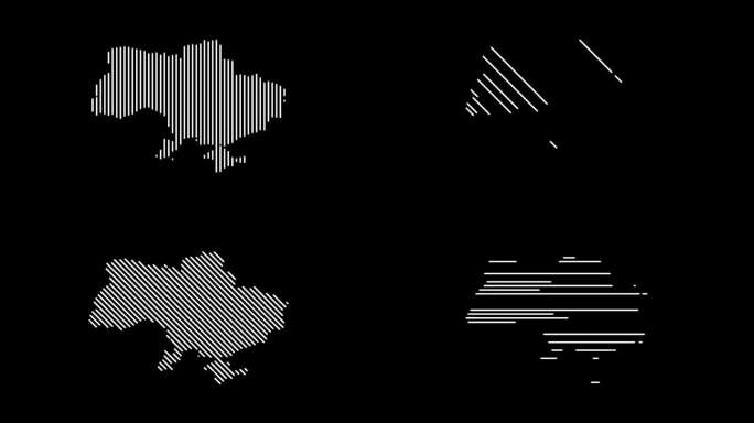 乌克兰地图由黑色背景上的白色条纹组成。