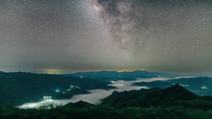 广西桂林星空银河与山川云海延时摄影