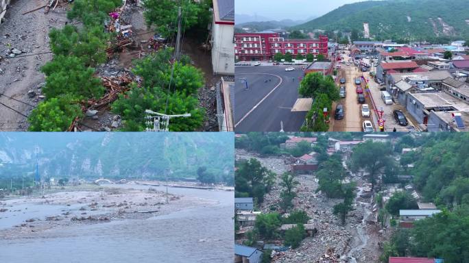 门头沟泥石流山洪洪水过境洪涝灾害现场