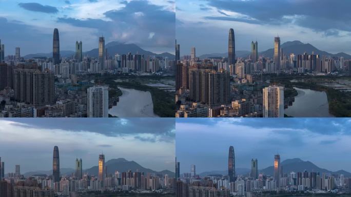 罗湖、深圳河、香港河套日转夜延时摄影