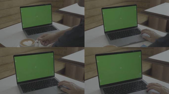 咖啡厅笔记本电脑绿幕素材