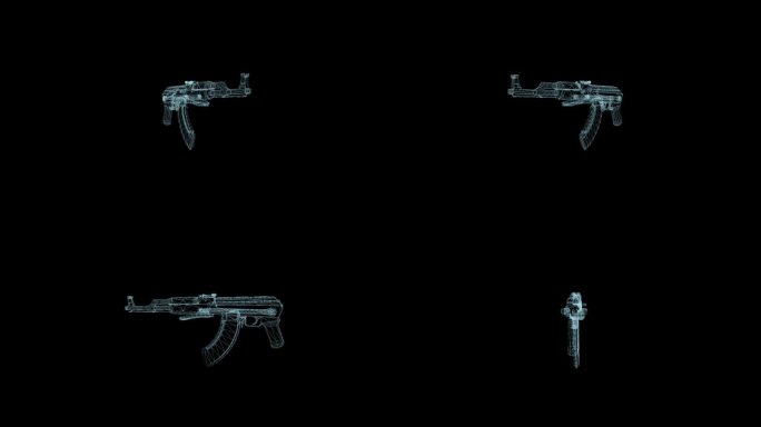 未来的3D科幻军用AK47步枪线框。4 k的动画