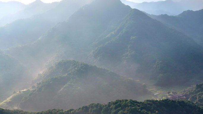 航拍西湖名胜风景区西湖群山晨曦