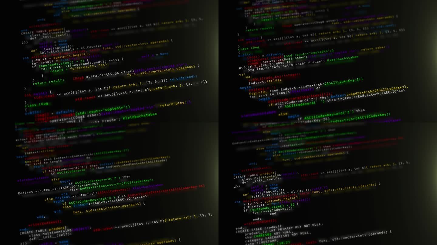 4K程序员在黑色电脑屏幕上编码，工程师开发软件