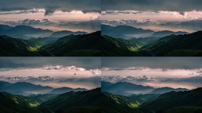延时视频，拍摄于高山之巅，云海和丁达尔光