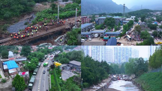 洪水过后抢修救援群众清理现场