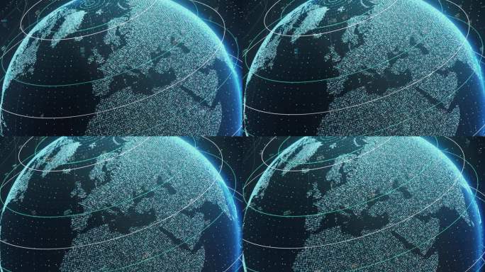 动画数字网格和线条旋转3D大数据地球
