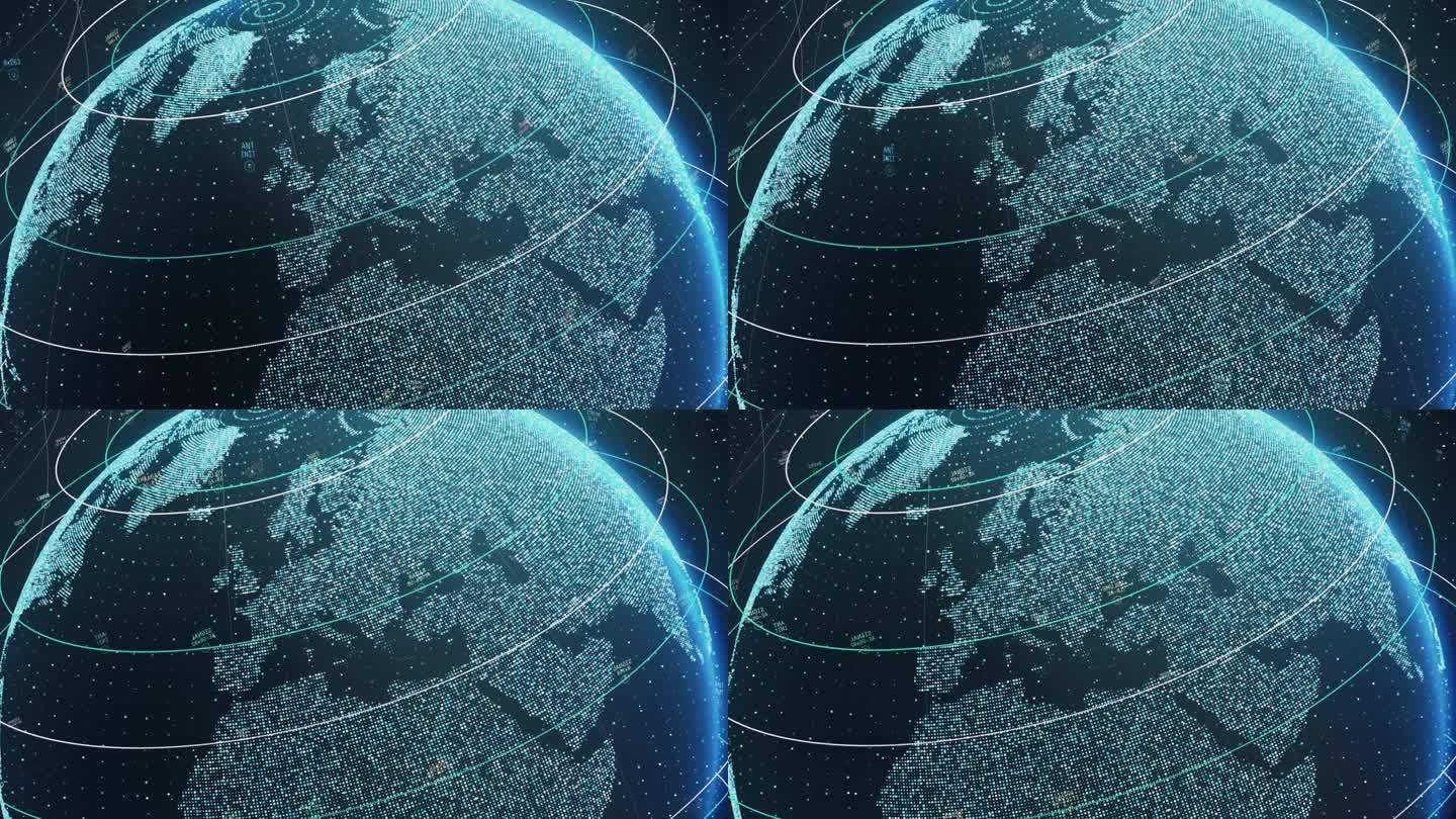 动画数字网格和线条旋转3D大数据地球