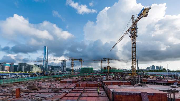 城市建设繁忙工地吊塔延时中国速度发展