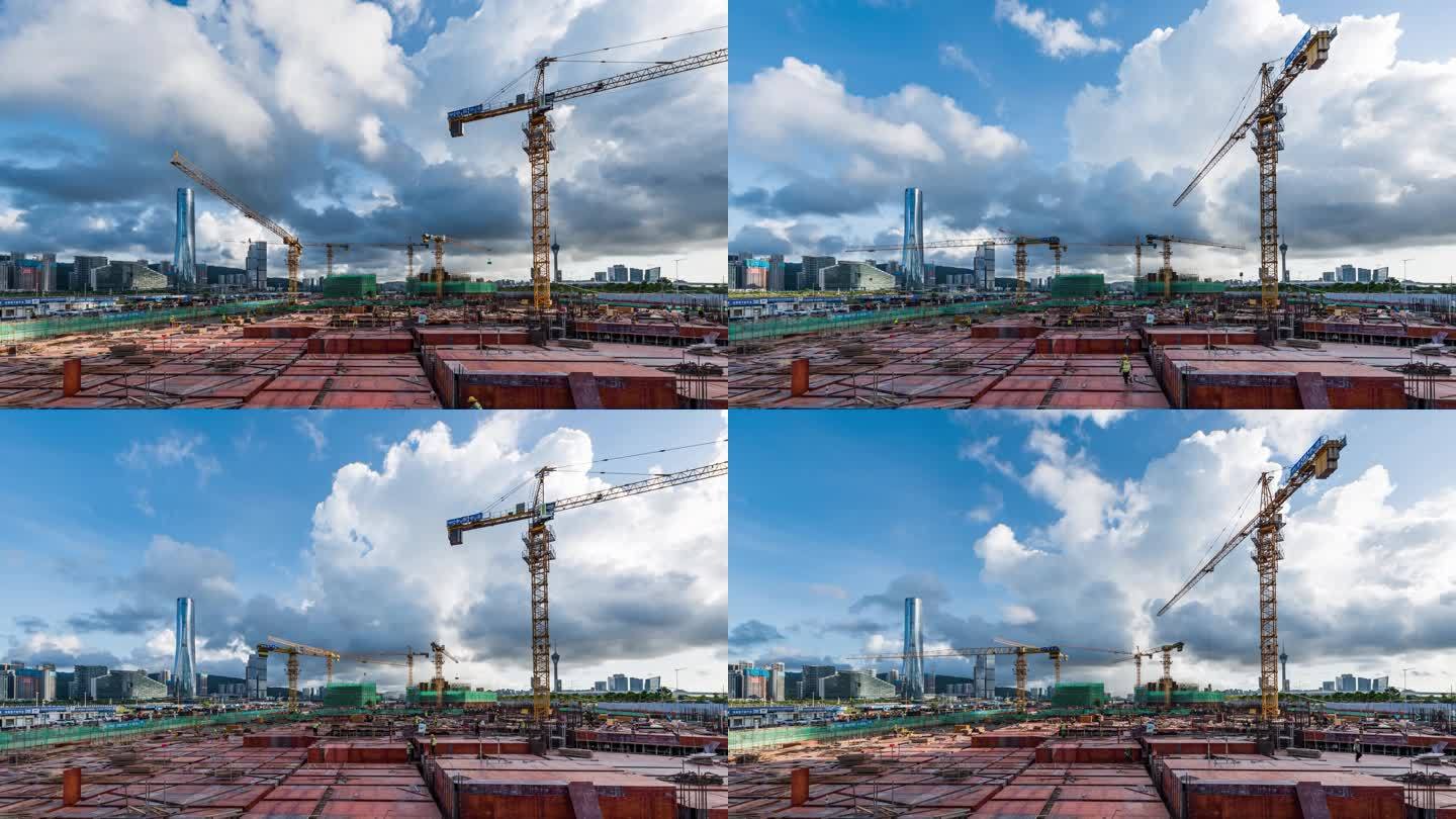 城市建设繁忙工地吊塔延时中国速度发展