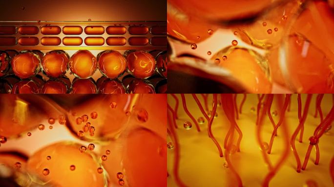 金色化妆品细胞皮肤精华分子球三维广告动画