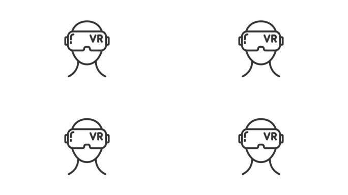 Vr眼镜上的头部动画轮廓图标。VR光学全面视图线图标运动设计，网页设计，移动应用程序，ui设计。未来