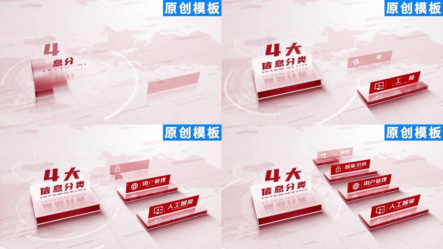 4-红色党政企业文字分类ae模板包装四
