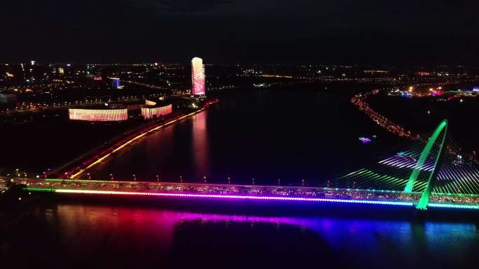 西安浐灞生态 彩虹桥航拍夜景合集4K