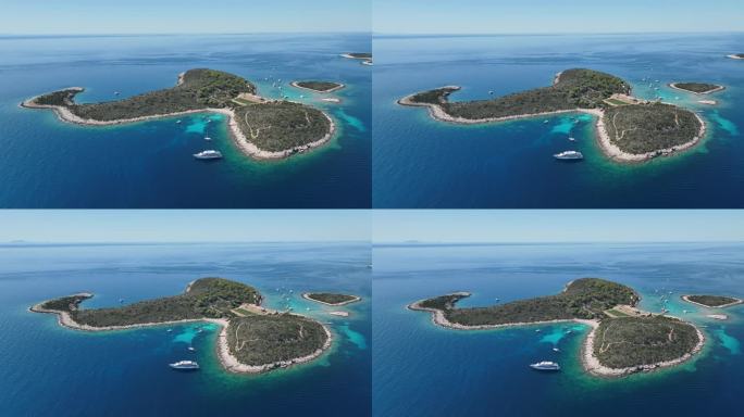 无人驾驶飞机俯瞰被碧水环绕的岛屿