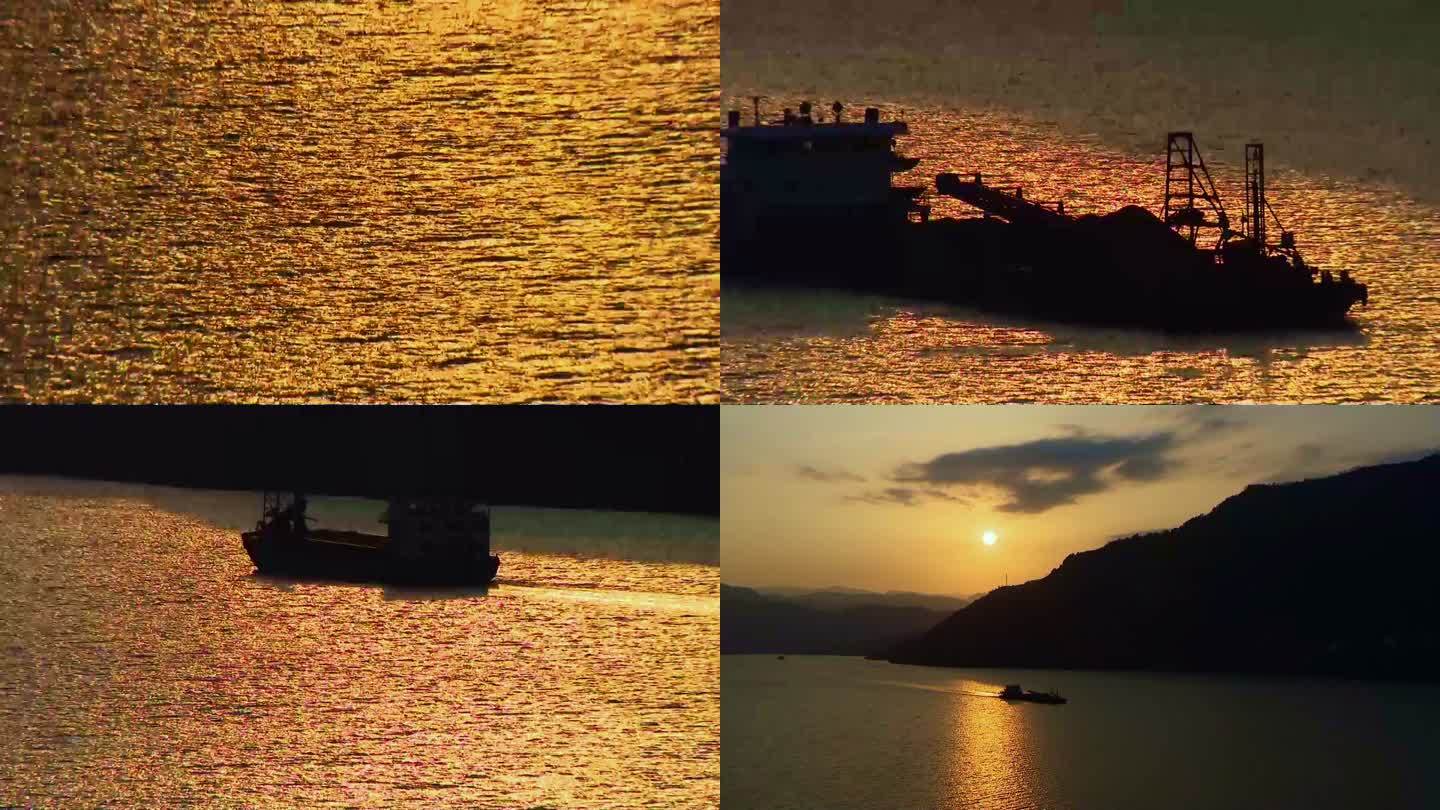 日落 夕阳下的河流 夕阳下的船 金色的河