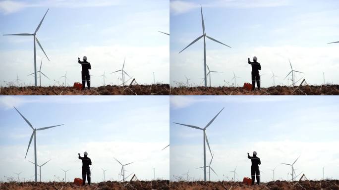 可再生能源概念。风力涡轮机。旋转风车。